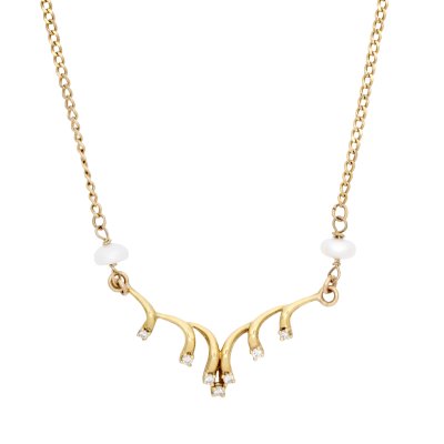 Colier din aur, decorat cu două perle și diamante 
