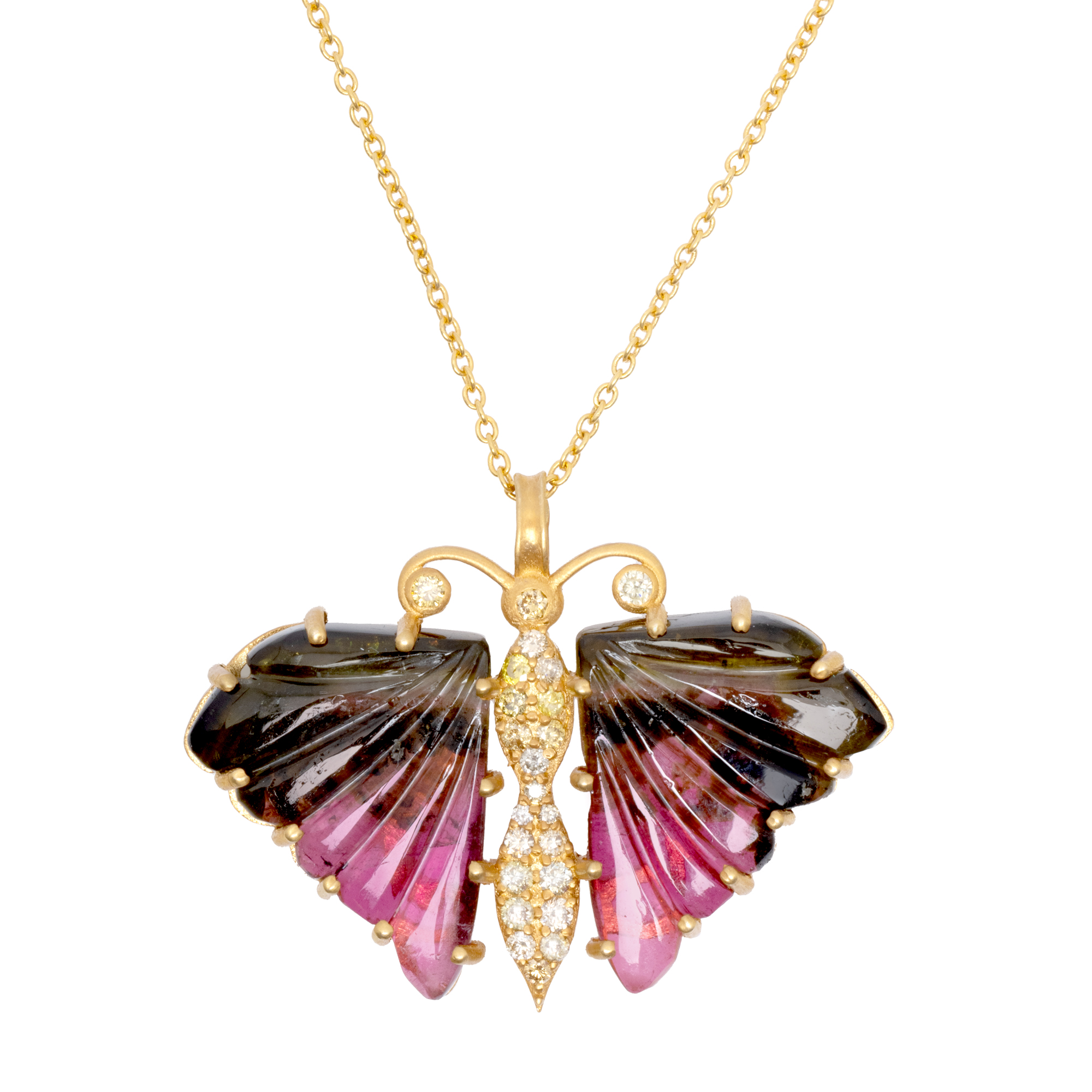”Butterfly” - lanț cu pandantiv din aur, decorat cu turmalină sculptată și diamante