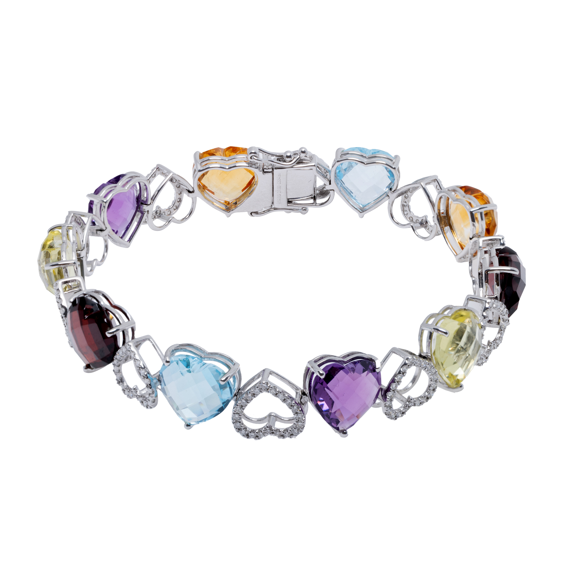 White gold bracelet, decorated with multicolored stones and diamonds