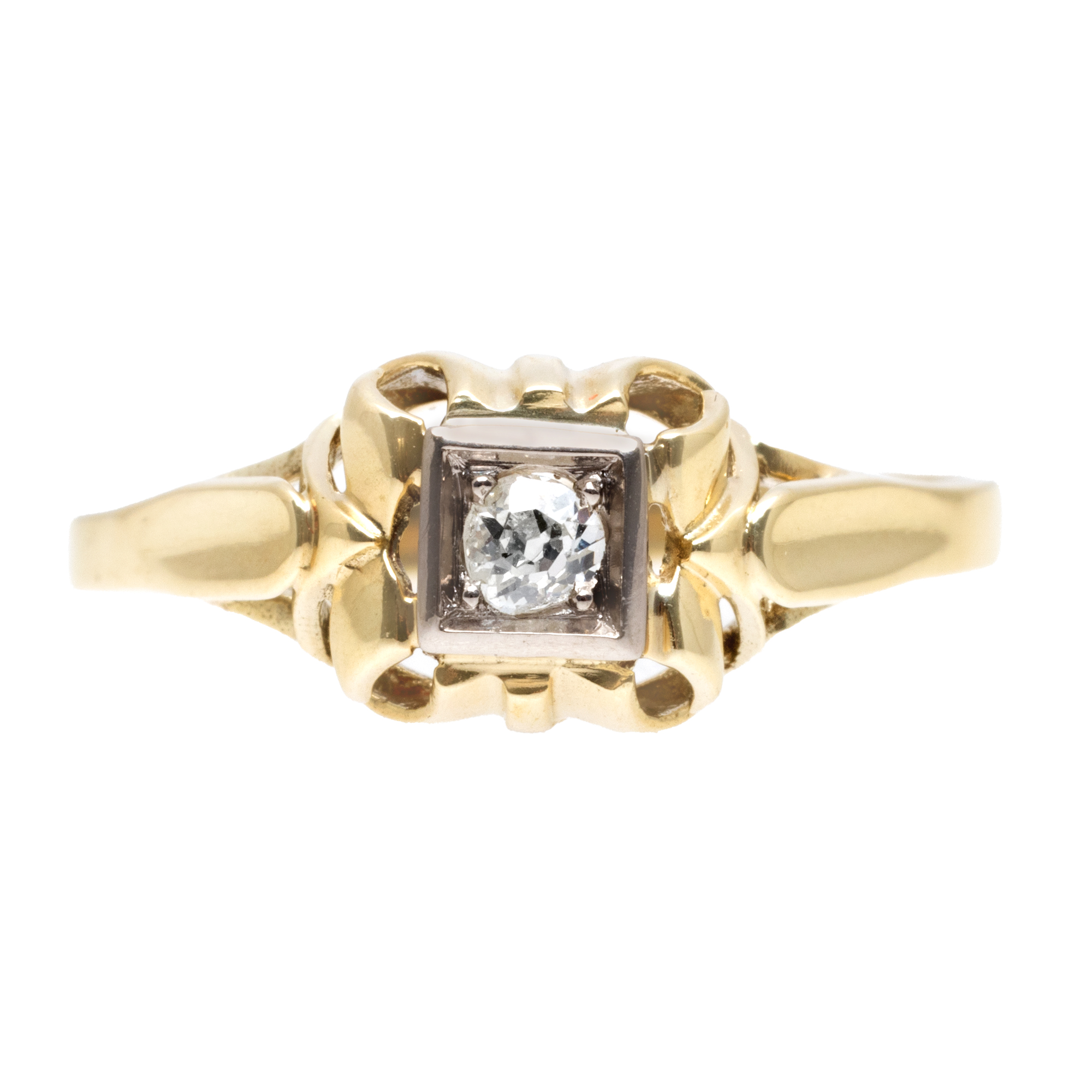Inel din aur bicolor, decorat cu diamant solitaire