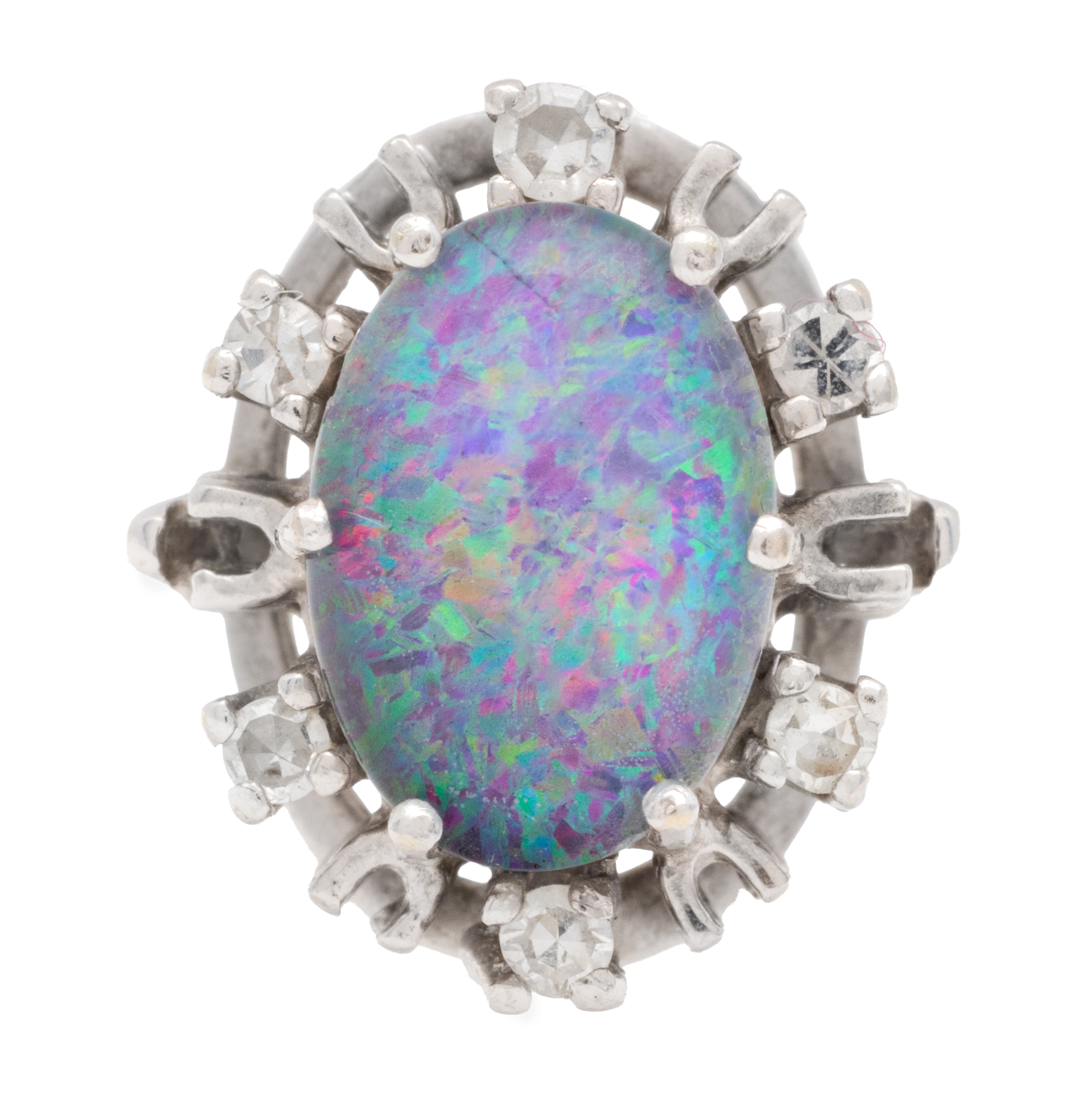 White gold ring, decorated with a central triplet opal and diamonds