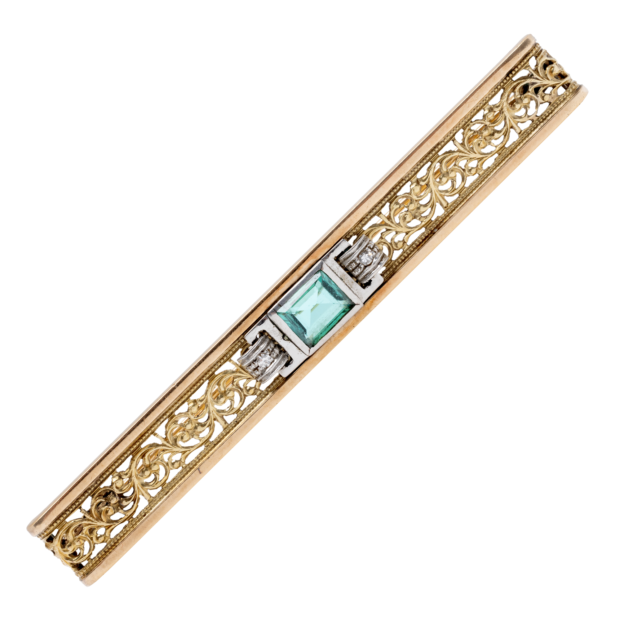 Art Deco gold and platinum brooch, decorated with tourmaline and diamonds