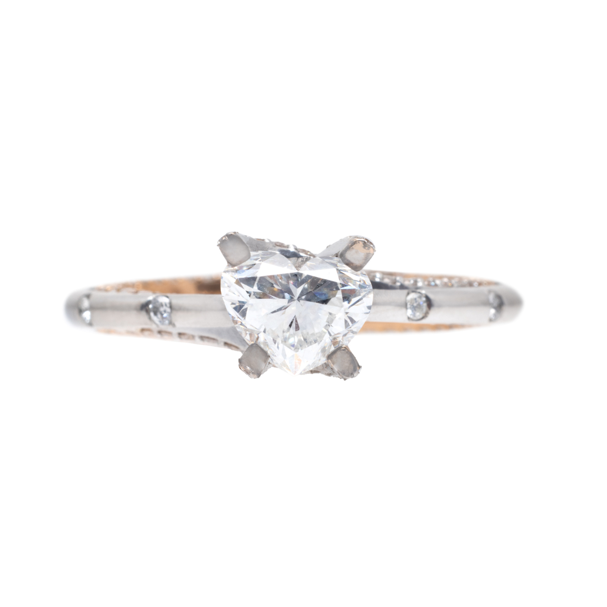 Rose gold and platinum ring, decorated with heart-shaped diamond and side diamonds, accompanied by GIA gemological certificate and additional gemological certificate