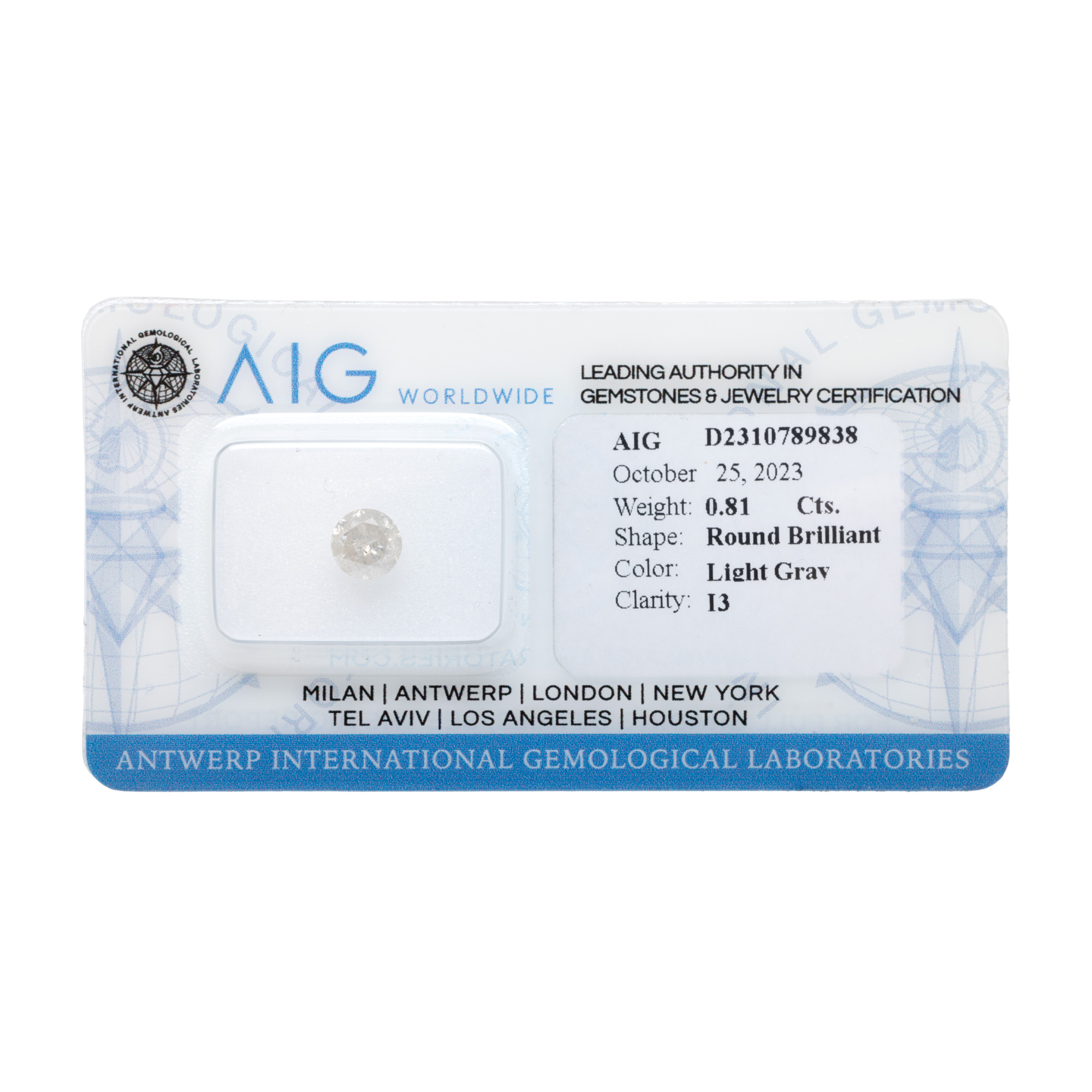 Diamant rotund briliant, cca. 0,81 ct., însoțit de certificat AIG
