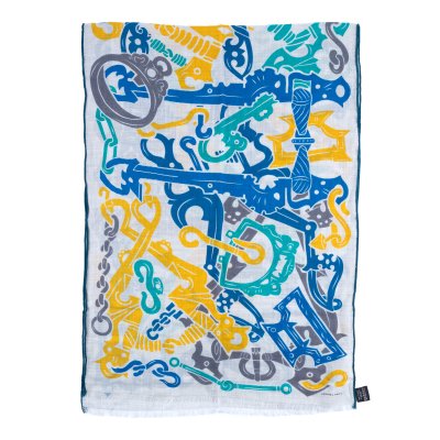 ”Garden of Harnesses” - eșarfă Hermes din cașmir și mătase, design Daiske Nomura