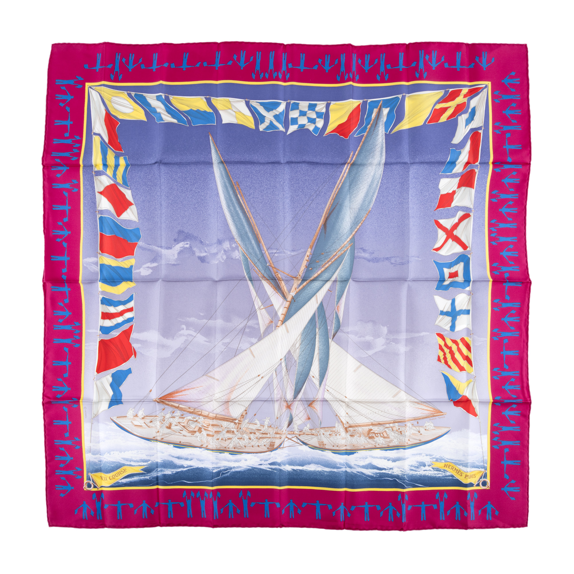"En Course" - eșarfă Hermes, design Yannick Manier, din mătase, cca. 1989