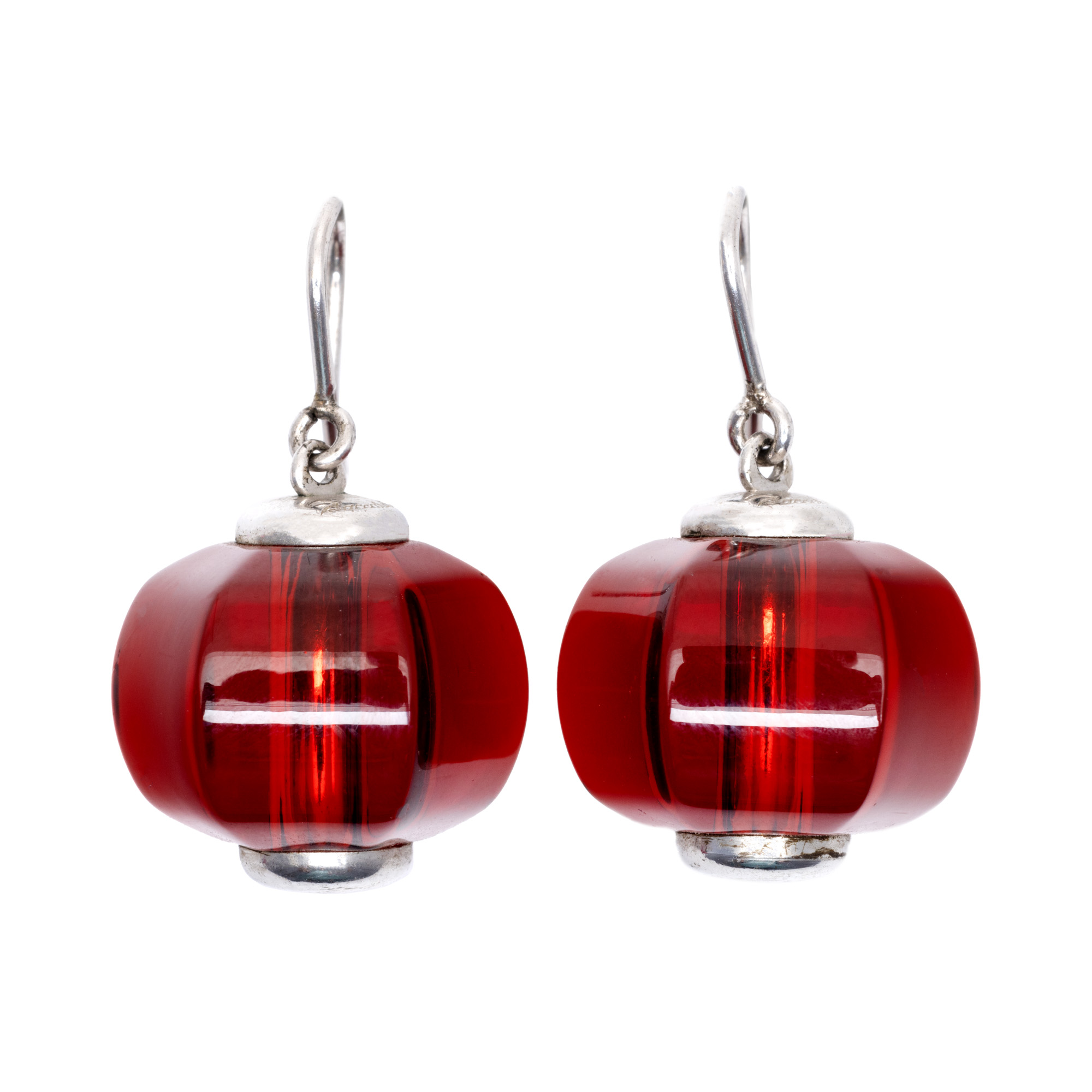 Pair of Baccarat earrings, silver, limited edition, on the occasion of the Chinese New Year, in the form of lanterns, accompanied by the original box and travel bag