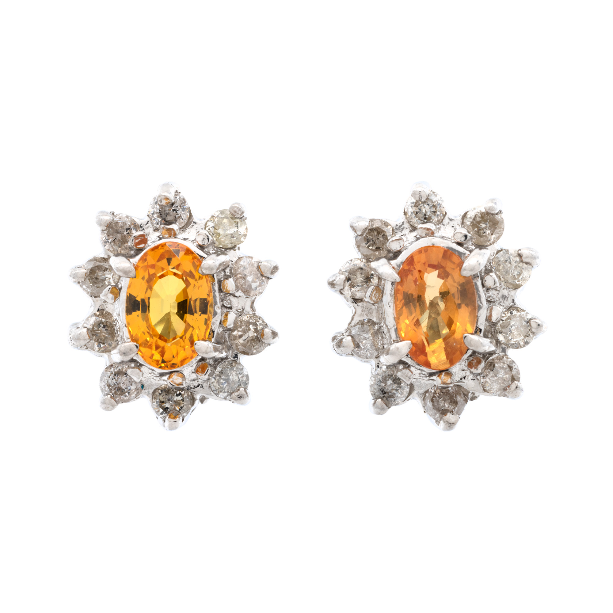 Pair of white gold earrings, decorated with orange sapphires and diamonds