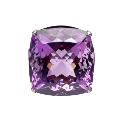 Inel din aur rodinat, ornat cu un ametist