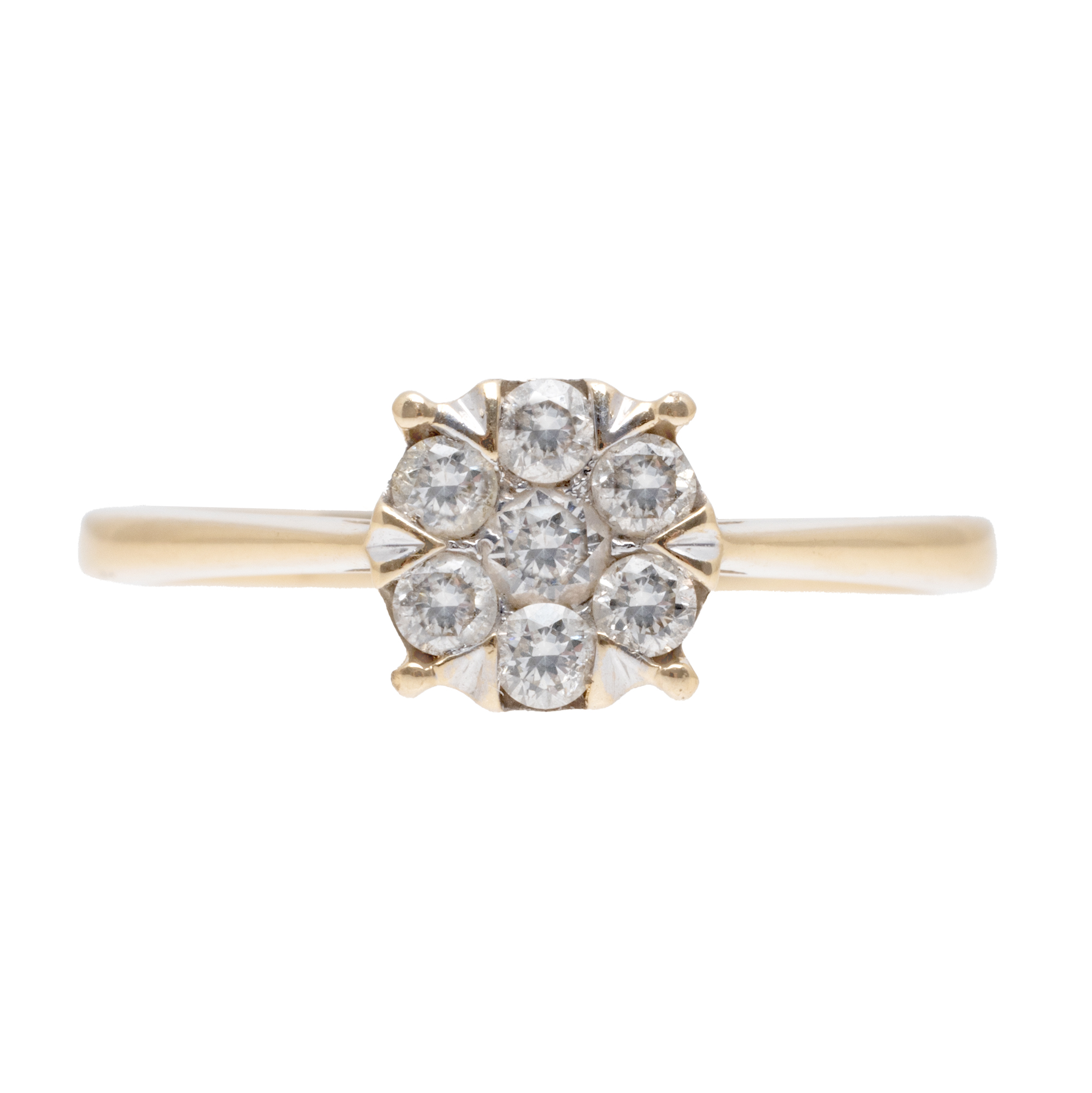 Gold ring, decorated with diamonds arranged in a floral pattern