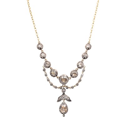 Gold and Silver Necklace, decorated with diamonds, circa 1880