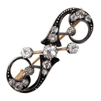 Gold and silver brooch, decorated with diamonds