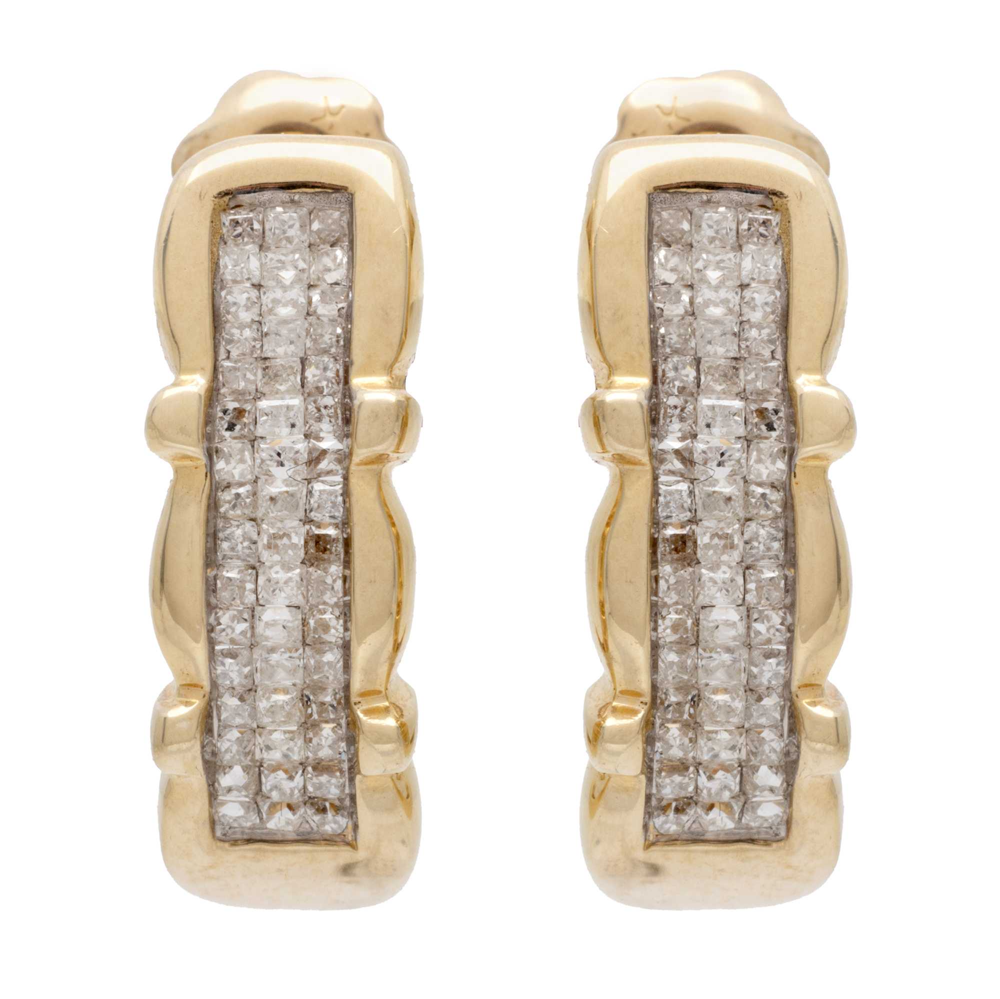 Pair of gold earrings, paved with diamonds