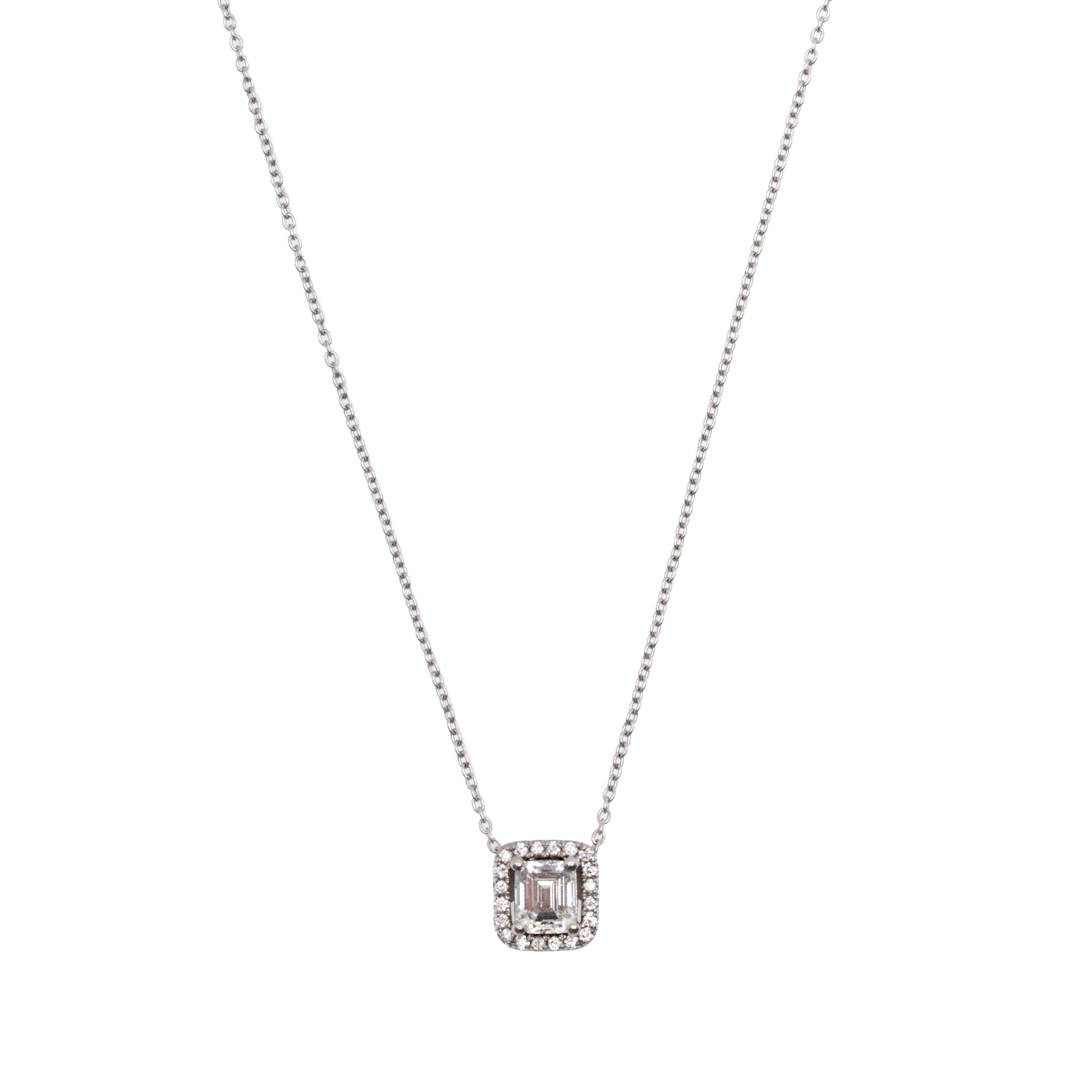 White gold chain with diamond pendant, accompanied by additional gemological certificate