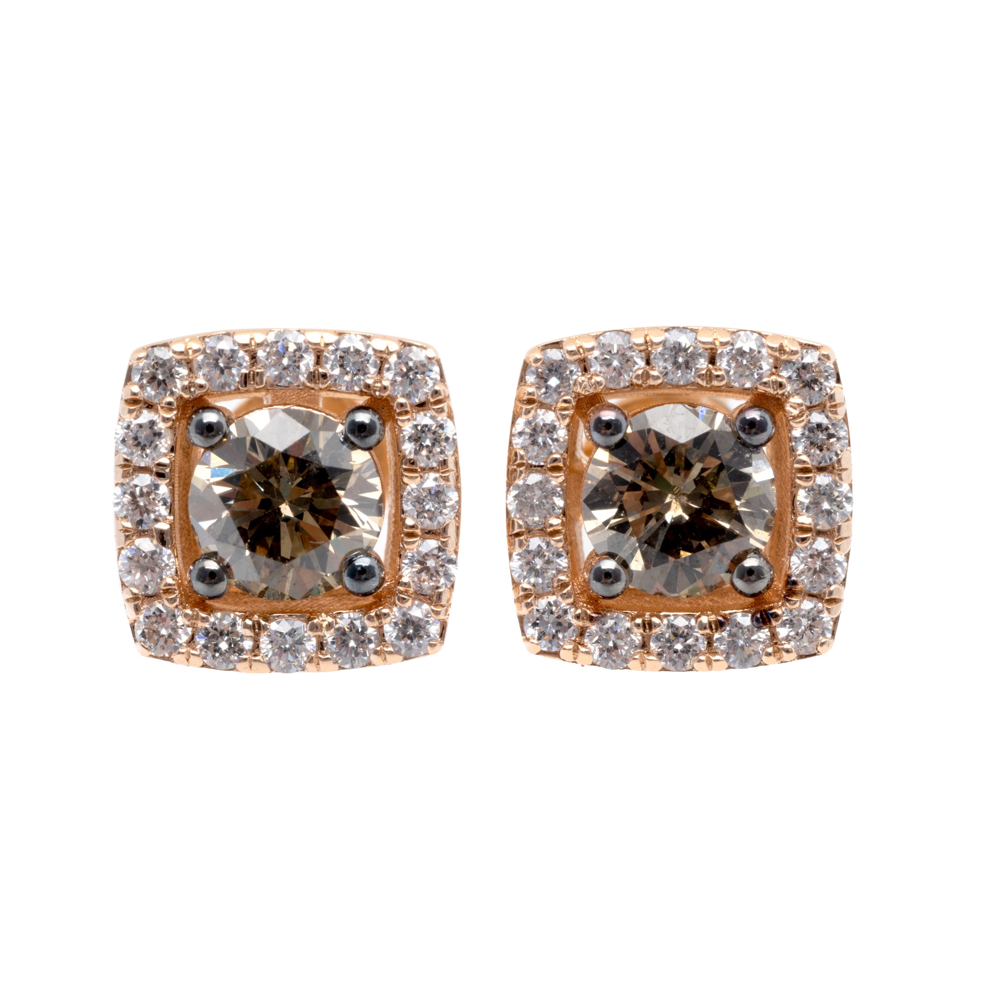 Pair of pink gold earrings, decorated with diamonds, accompanied by additional gemological certificate