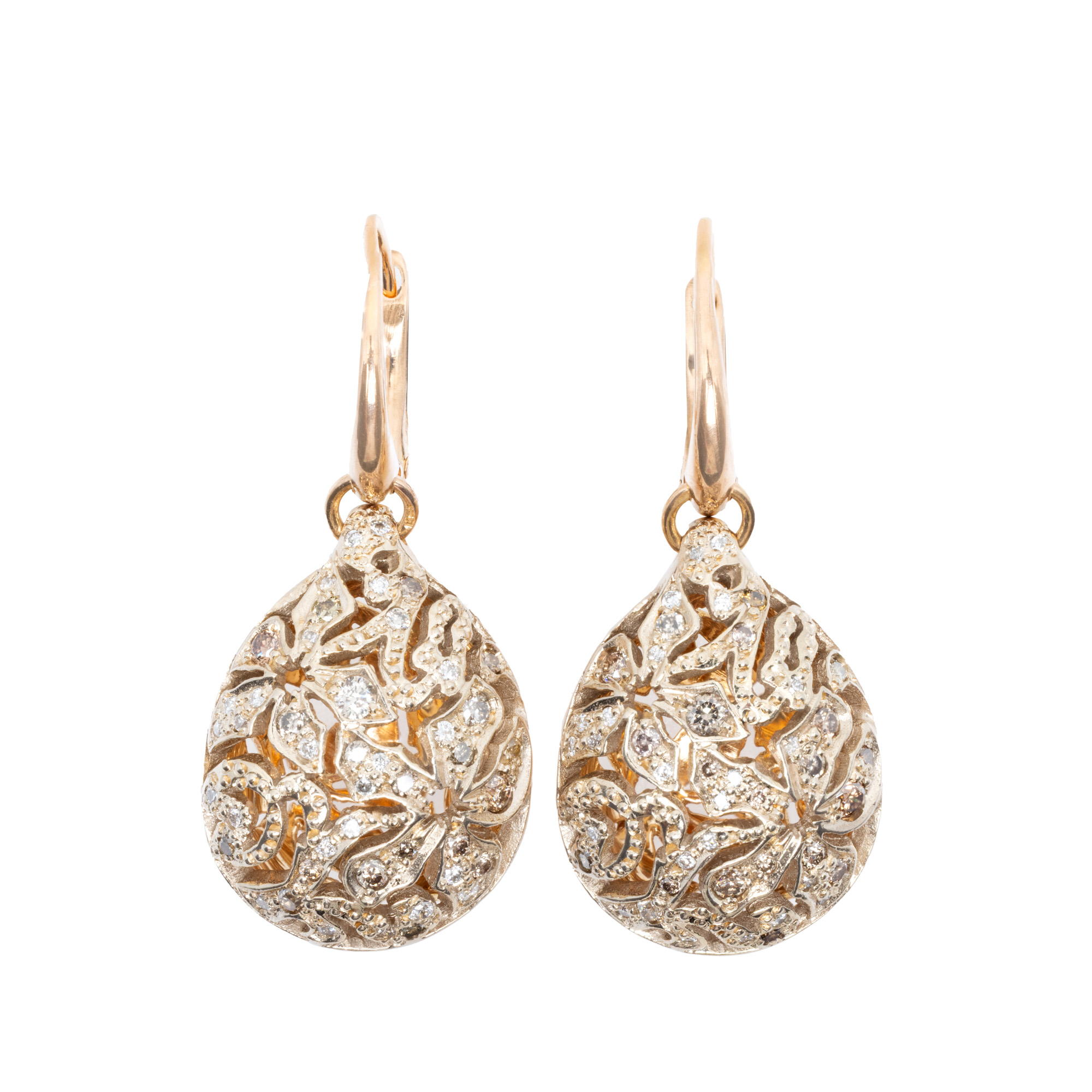 "Arabesques" - Pair of Pomellato earrings, made of rose gold, decorated with diamonds