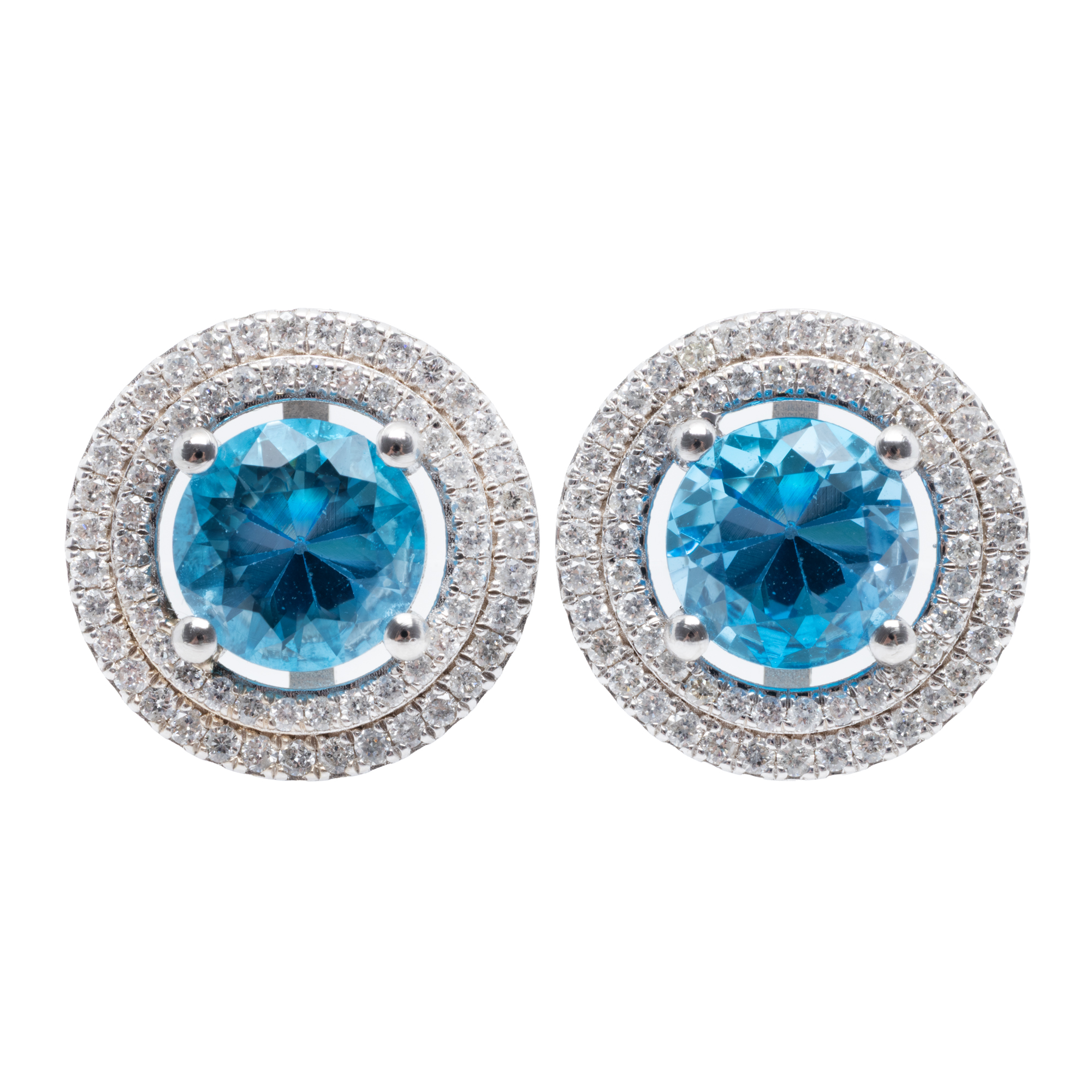 Pair of white gold earrings, decorated with London Blue topazes and diamonds