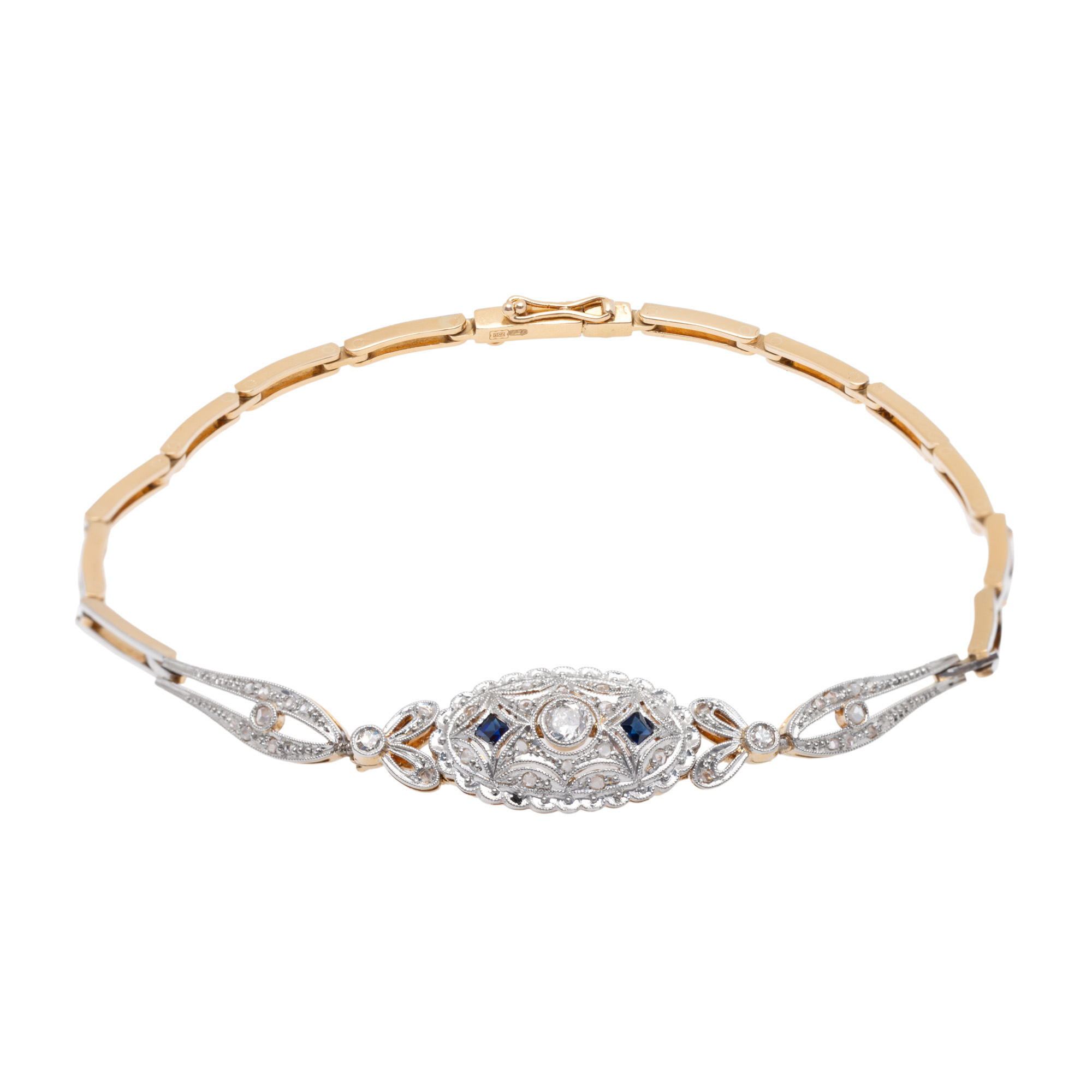 Art Deco Bracelet, made of two-tone gold, decorated with diamonds and sapphires