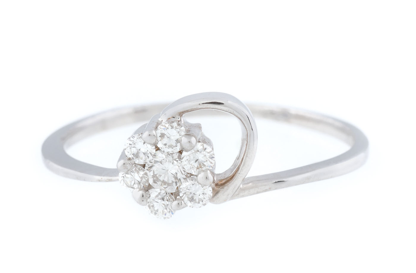Inel din aur alb, ornat cu floare de diamante