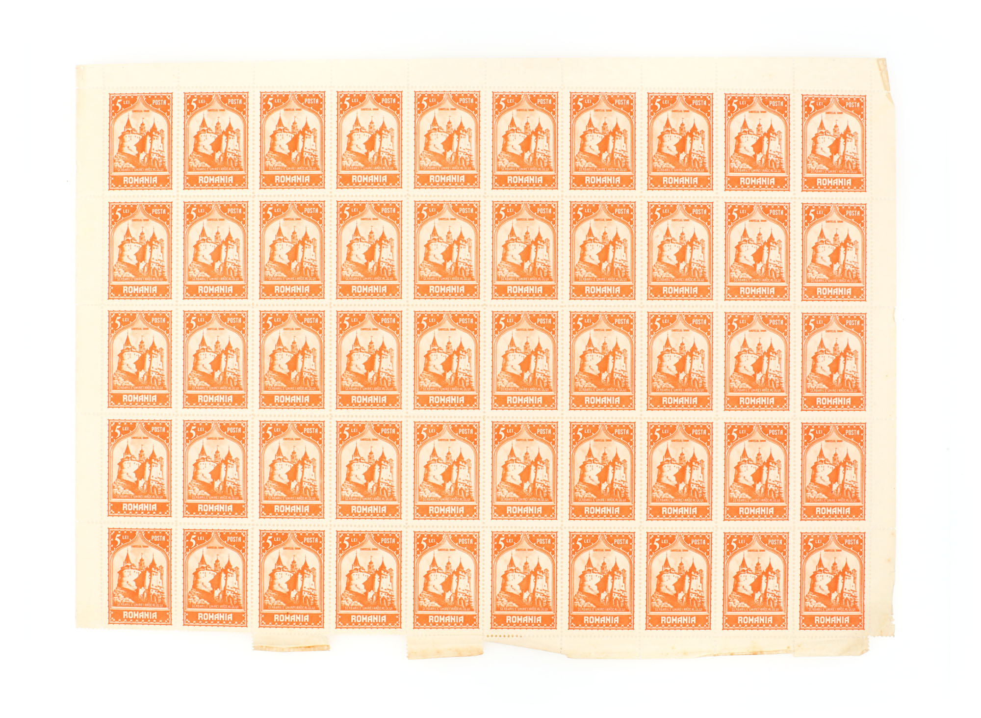 Series of "10 years from the union of Transylvania and Romania" sheets, 1929 - 6 values, full series in unused sheets of 50 stamps
