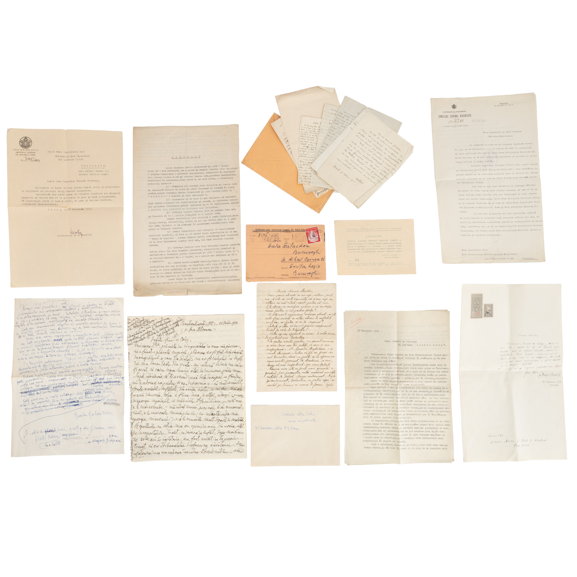 Lot complex din arhiva scriitorului Gala Galaction, pseudonimul literar al părintelui Grigore Pișculescu, provin din colecția istorică Șerban Țuculescu-Maria Galaction