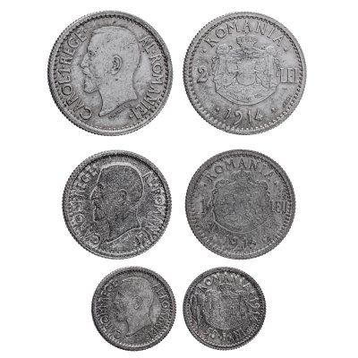 Set de proiecte monetare de 50 Bani, 1 Leu și 2 Lei, 1914, piese foarte rare