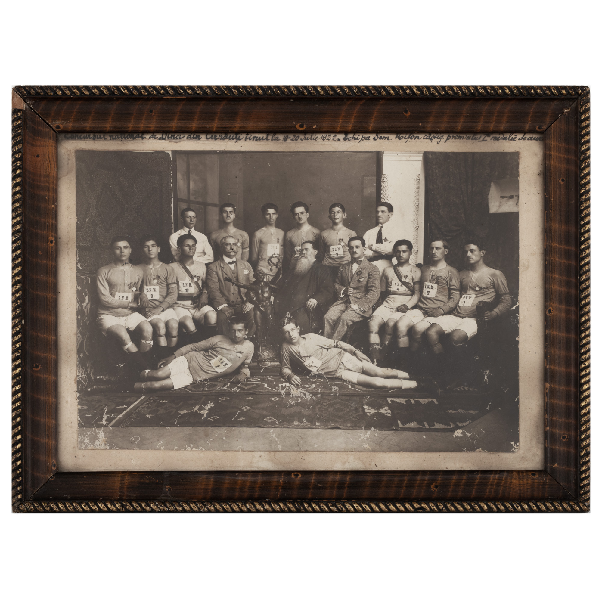 Photograph depicting the team of Nifon Seminary from Bucharest, the first place winner at the National Oina Contest, Cernăuți, July 19-20, 1922