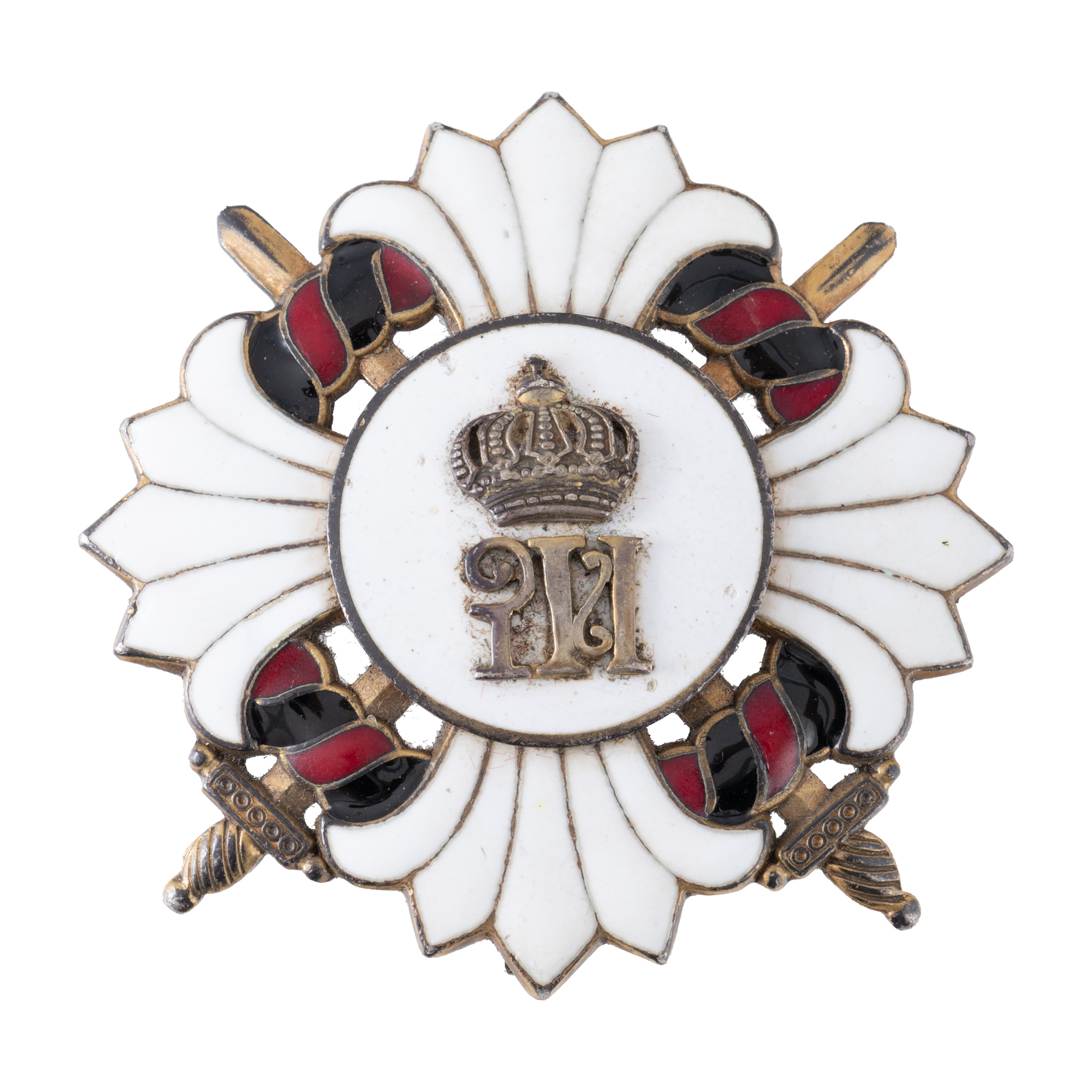 Insignă, 7 ani de serviciu, pentru ofițeri, Regimentul 9 Călărași ”Regina Mărioara” Constanța, argint, perioada interbelică