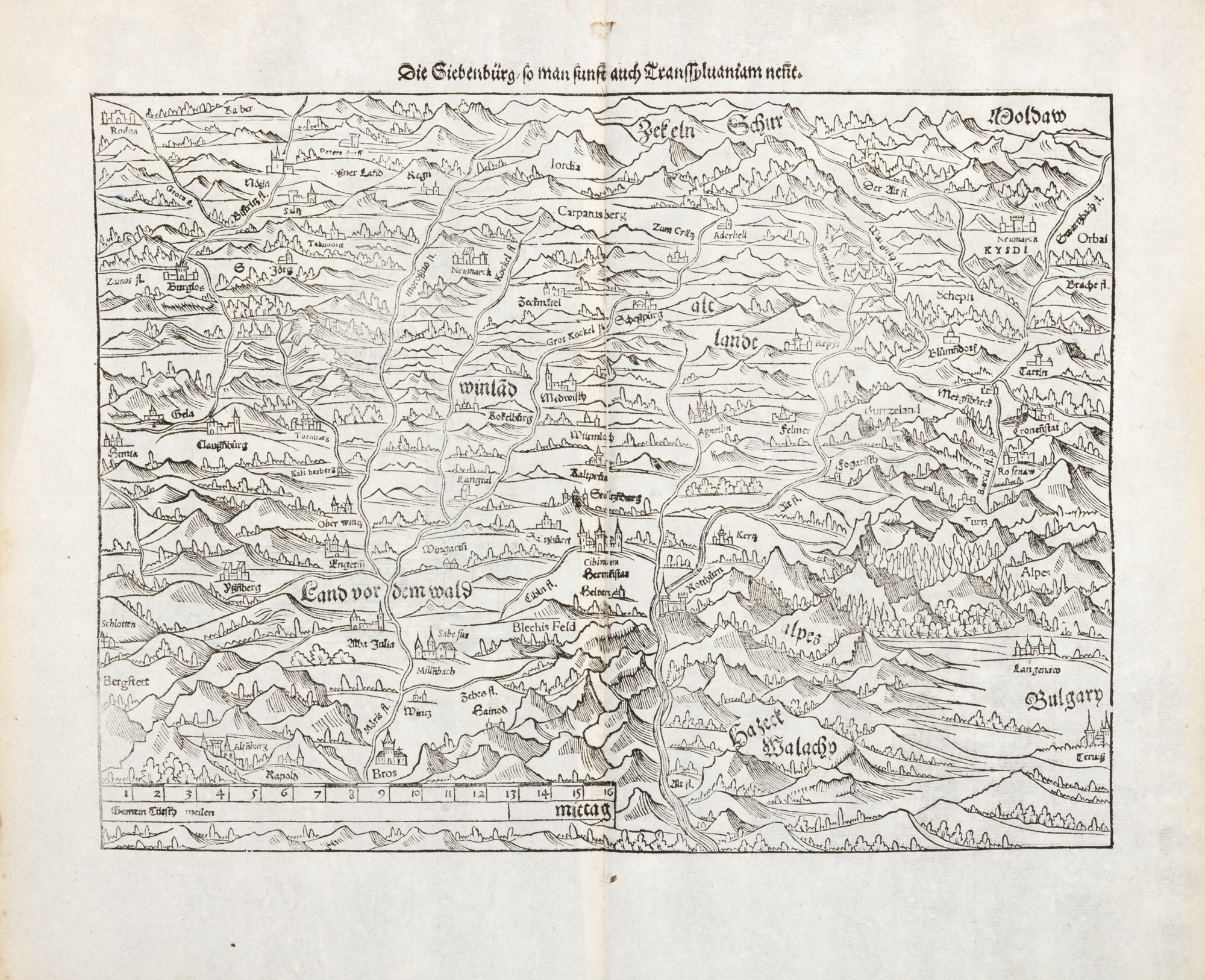 Hartă ”Transilvania”, de Sebastian Münster, Basel, 1578, piesă rară