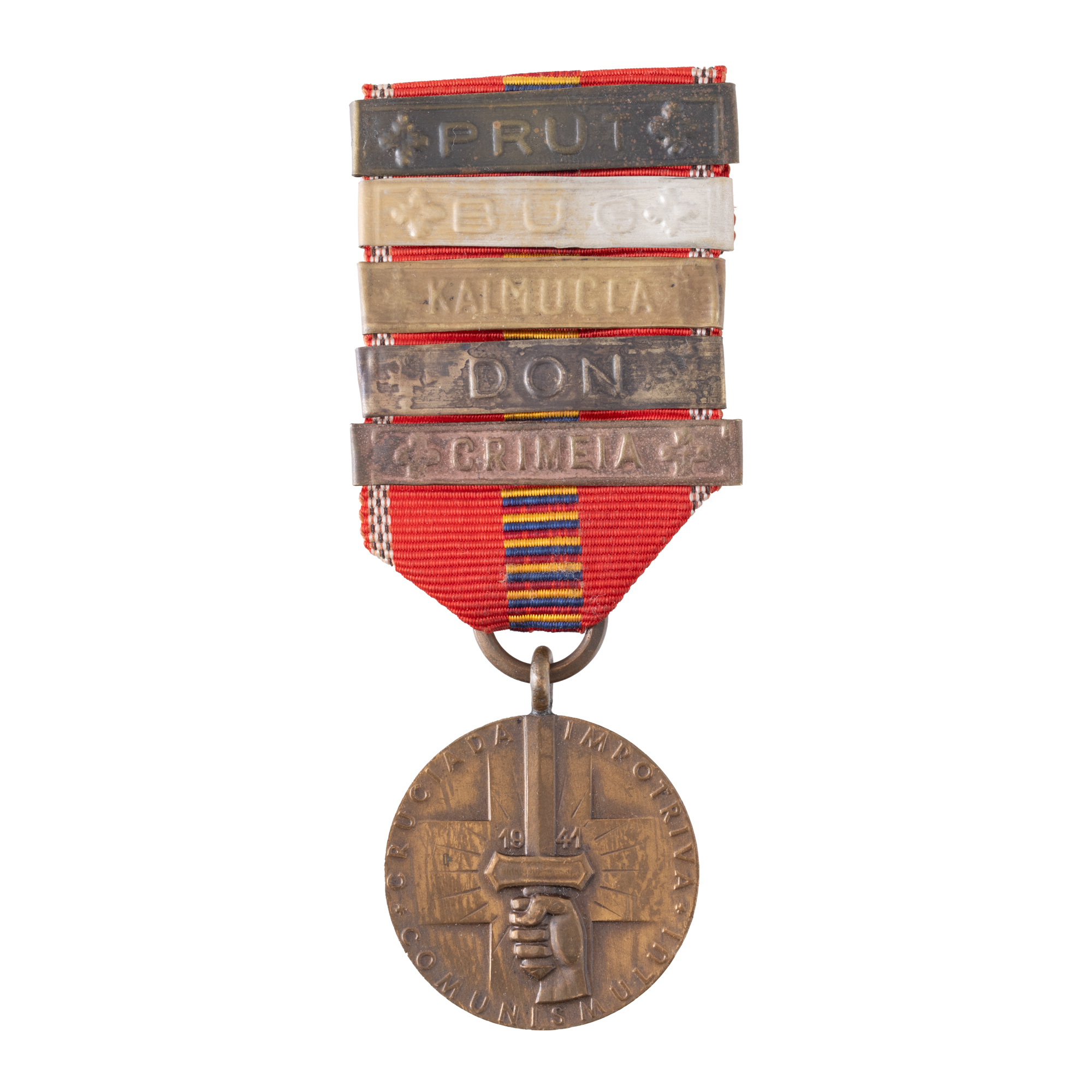 Medalia ”Cruciada Împotriva Comunismului”, cu baretele Prut, Bug, Kalmucea, Don și Crimeia, cca. 1941