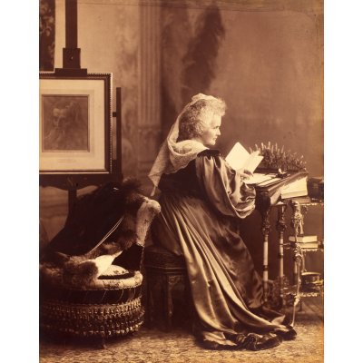 Splendid photograph illustrating Queen Elisabeta of Romania in her office in the Royal Palace, circa 1890, from the Boerescu family collection