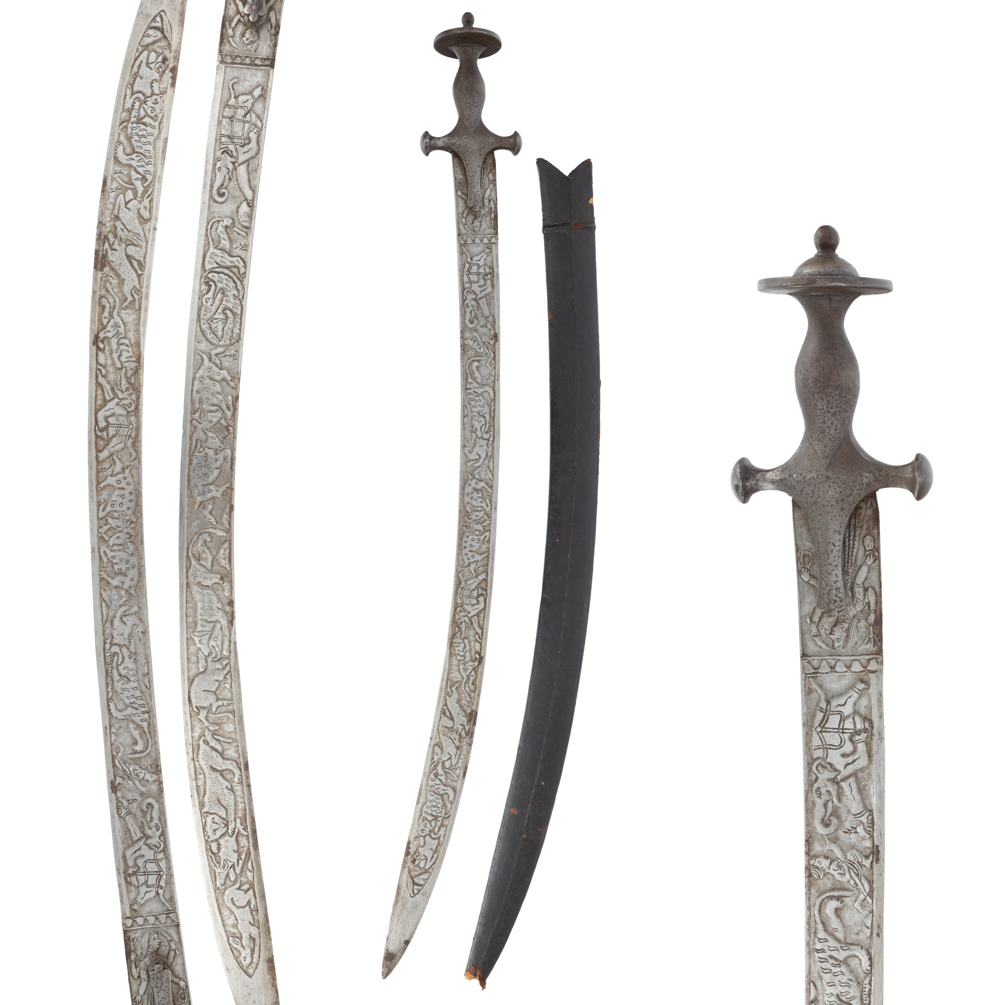 Talwar Sword, with sheath, blade decorated with hunting scenes, India, 19th century