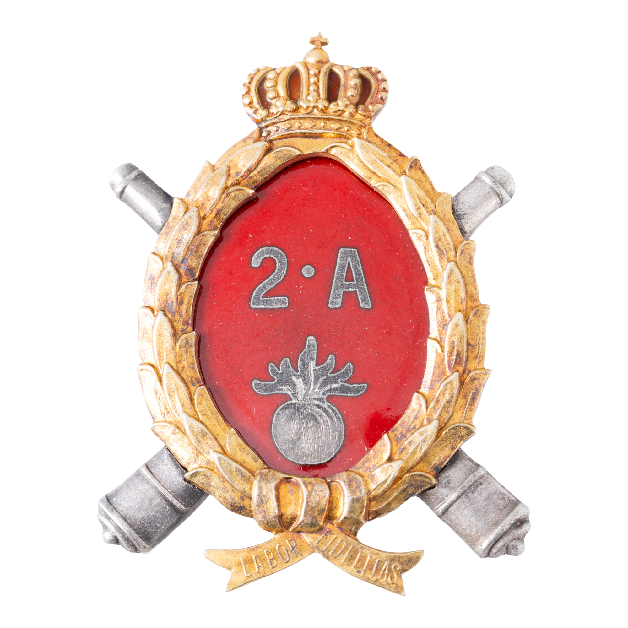 Badge, 7 years of service, for officers, Regiment 2 Artillery Guard, Bucharest, silver, interwar period