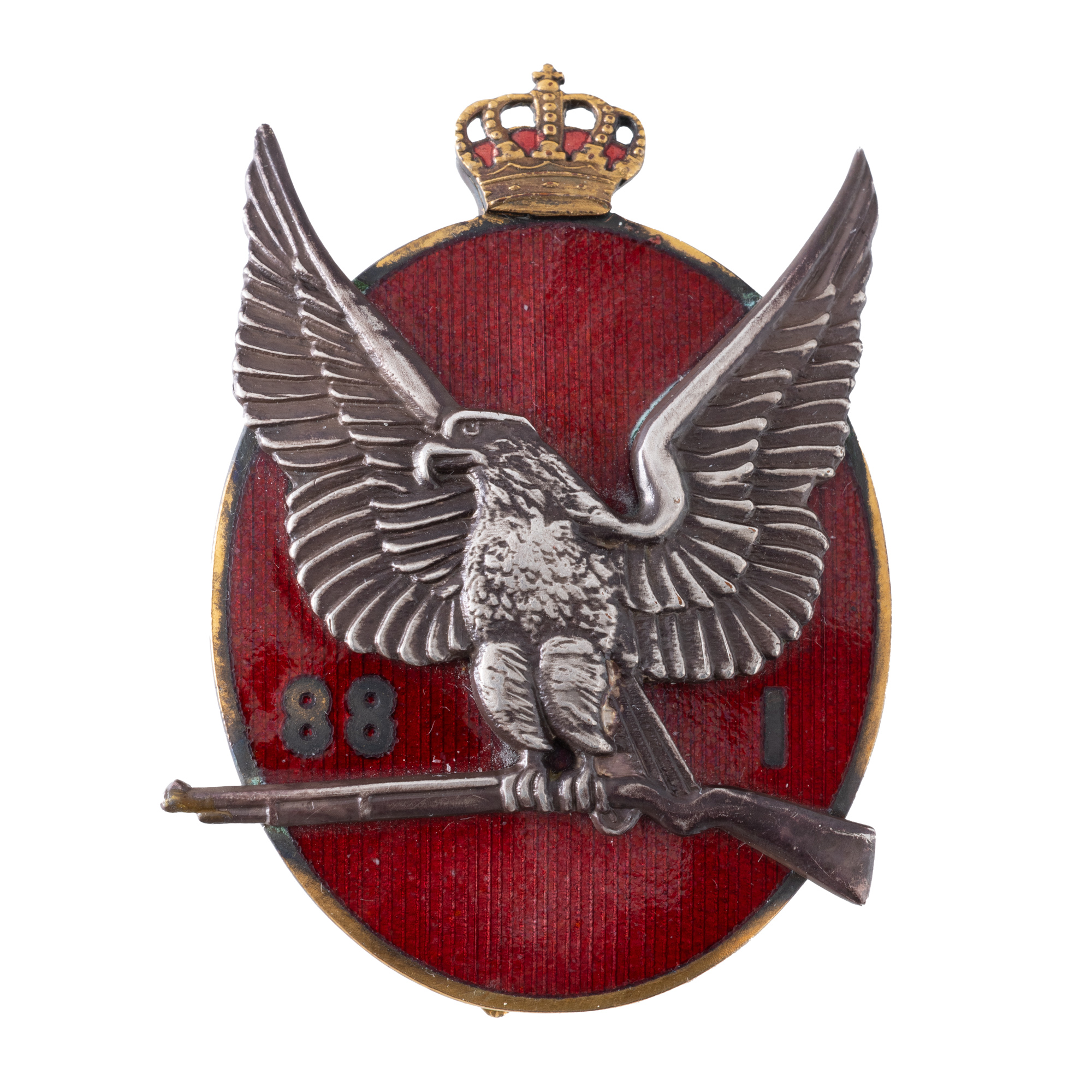 Insignă, 7 ani de serviciu, pentru ofițeri, Regimentul 88 Infanterie Carei, argint, perioada interbelică