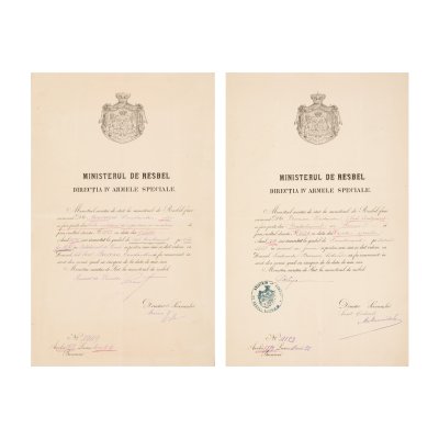 Lot consisting of two patents belonging to General Constantin Boerescu, 1875-1879, originating from the Boerescu family collection