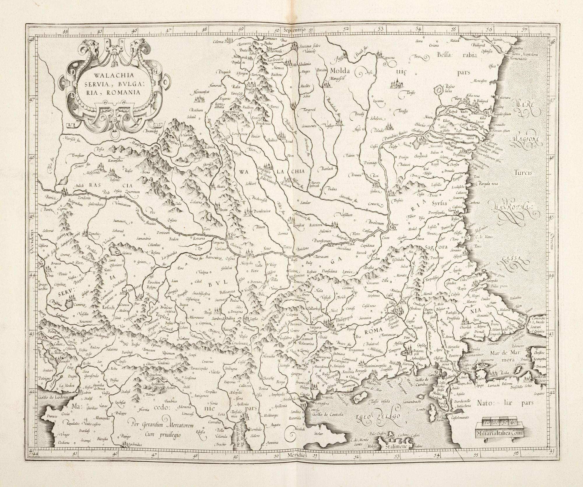 "Map 'Walachia, Serbia, Bulgaria, Rumelia' by Gerard Mercator, Amsterdam, approx. 1619"