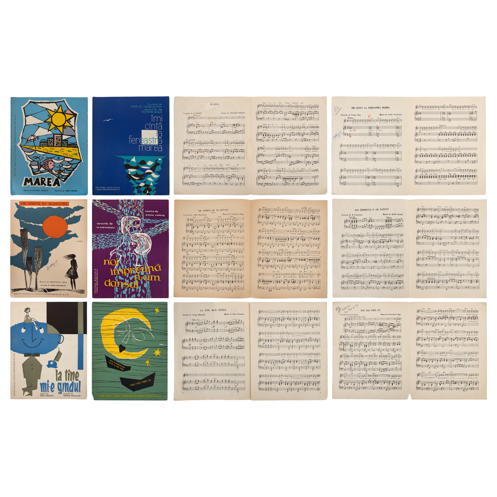 Lot consisting of six musical scores, Bucharest, Musical Publishing House, approx. 1963-1965, beautifully illustrated