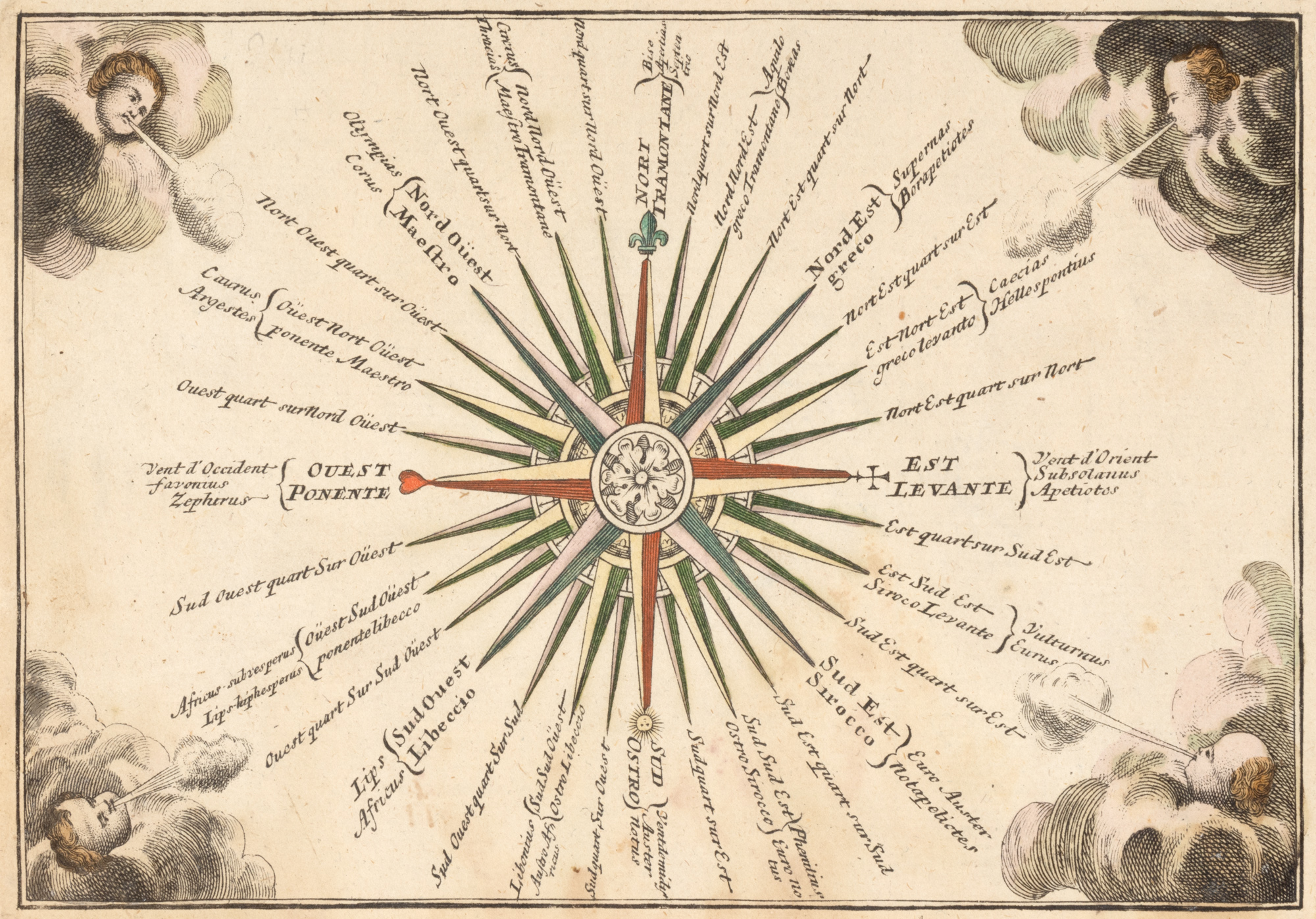 Hartă ”Roza vânturilor”, de Adam Friedrich Zürner, Nüremberg, cca. 1729, piesă de colecție