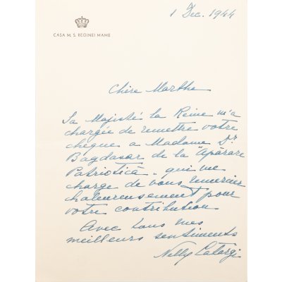 Letter sent by Nelly Catargi to Martha Bibescu, December 1, 1944