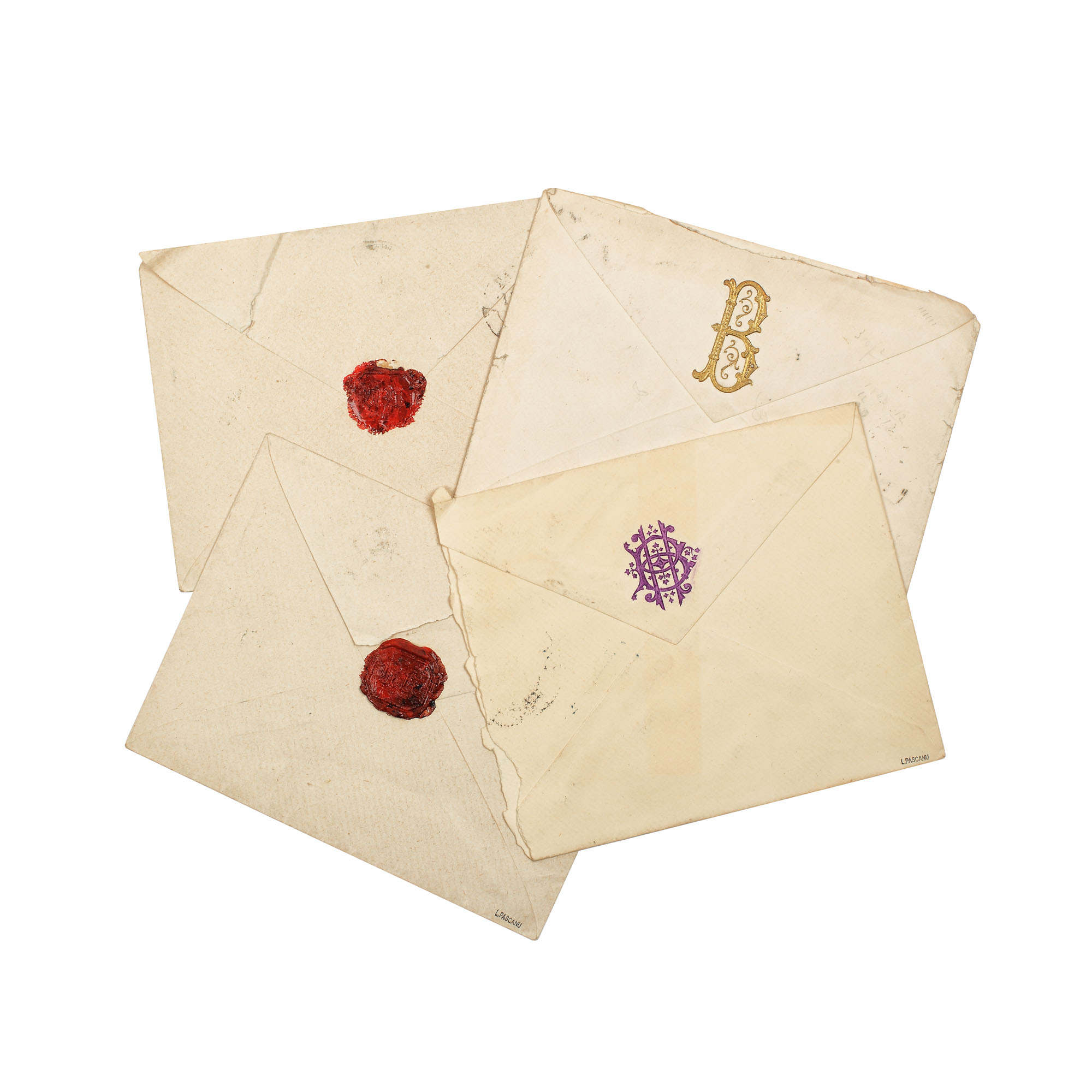 Four letters franked with four "Perle 1880 Issue" stamps, 25 bani each, sent between Bucharest and Paris, 1885