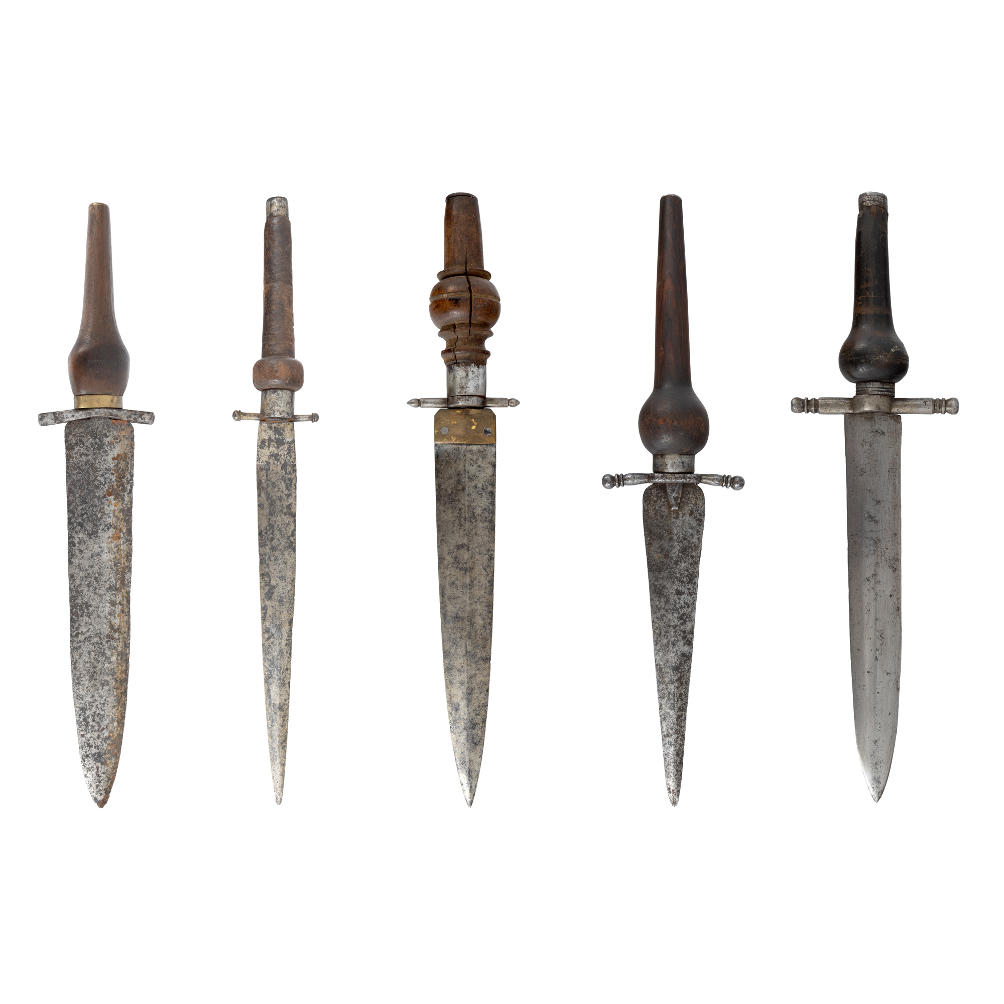 Small collection consisting of five bayonets for musket, 17th - 18th century