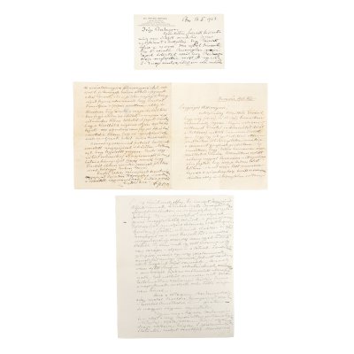 Lot consisting of three secret, holographic and signed letters, written in Hungarian, sent by Petru Groza to the prima donna Duci Kabdebó, 1915-1931, come from the collection of the family of the former Prime Minister of Romania, Petru Groza.