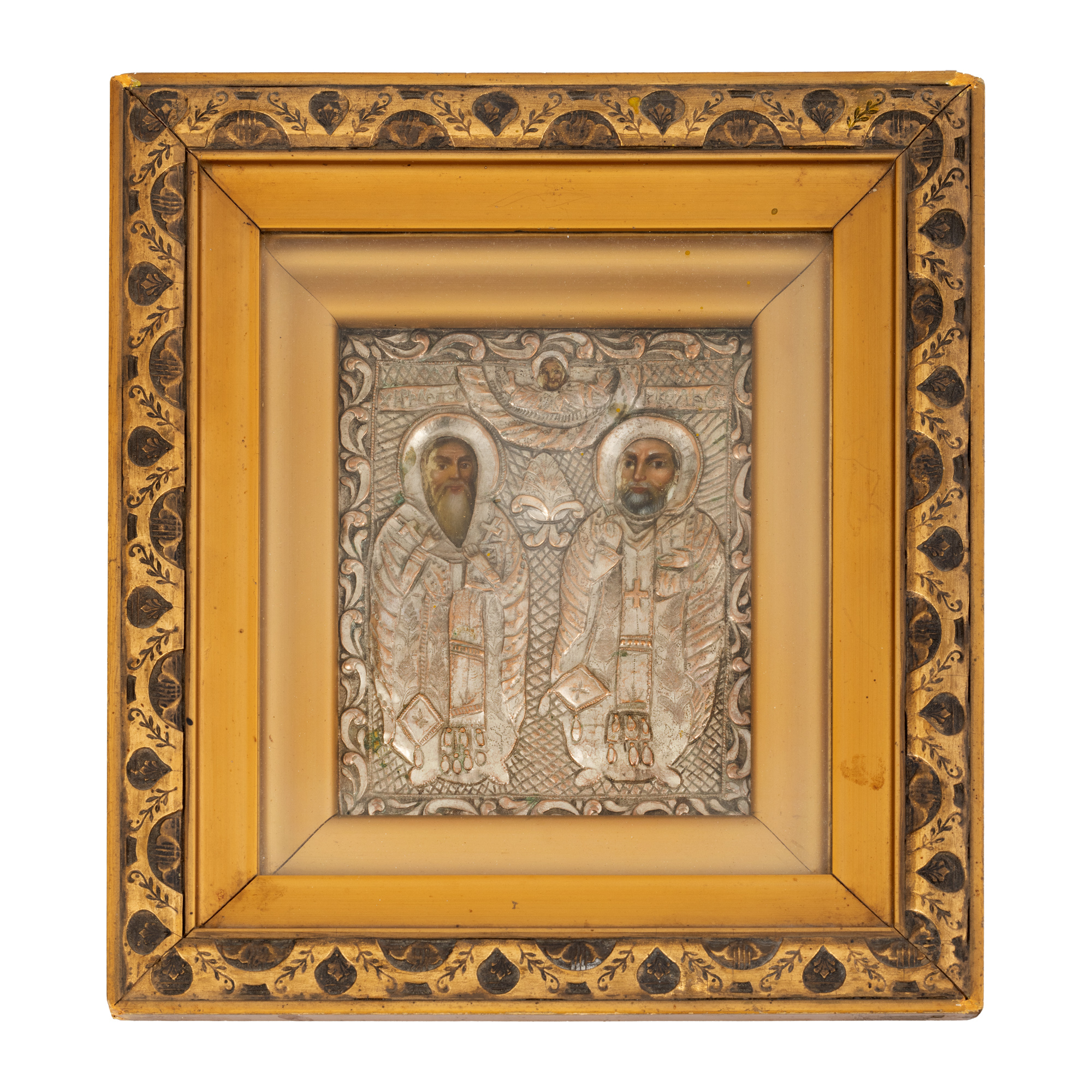 Icon with casing, "Saints Hierarch Haralambio and Nicholas", Romanian school, mid 19th century
