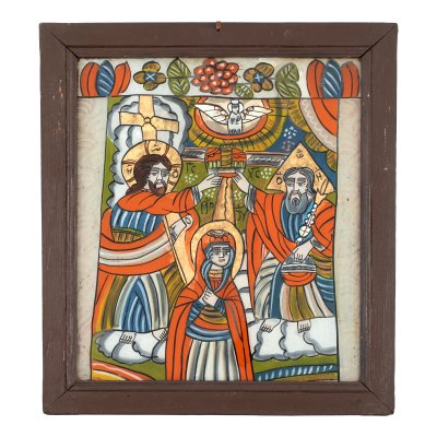 Icoană pe glajă, "Sfânta Treime (Încoronarea Fecioarei)", atelier din Șcheii Brașovului, sfârșitul secolului XIX