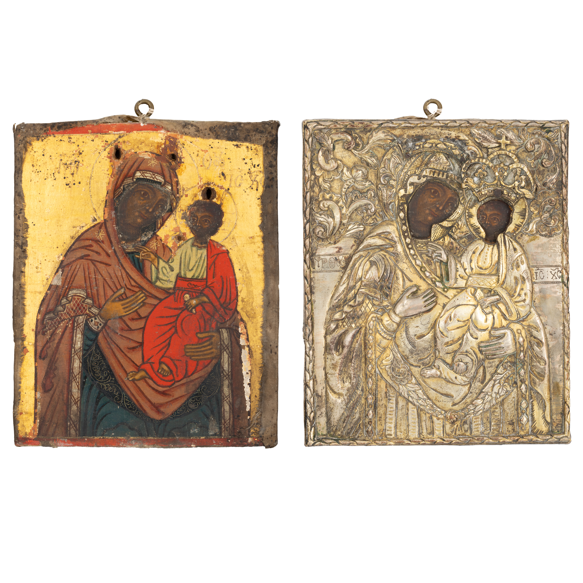 Icon on wood, with gilded silver frame, "Virgin Mary with the Infant", Romanian school, early 19th century