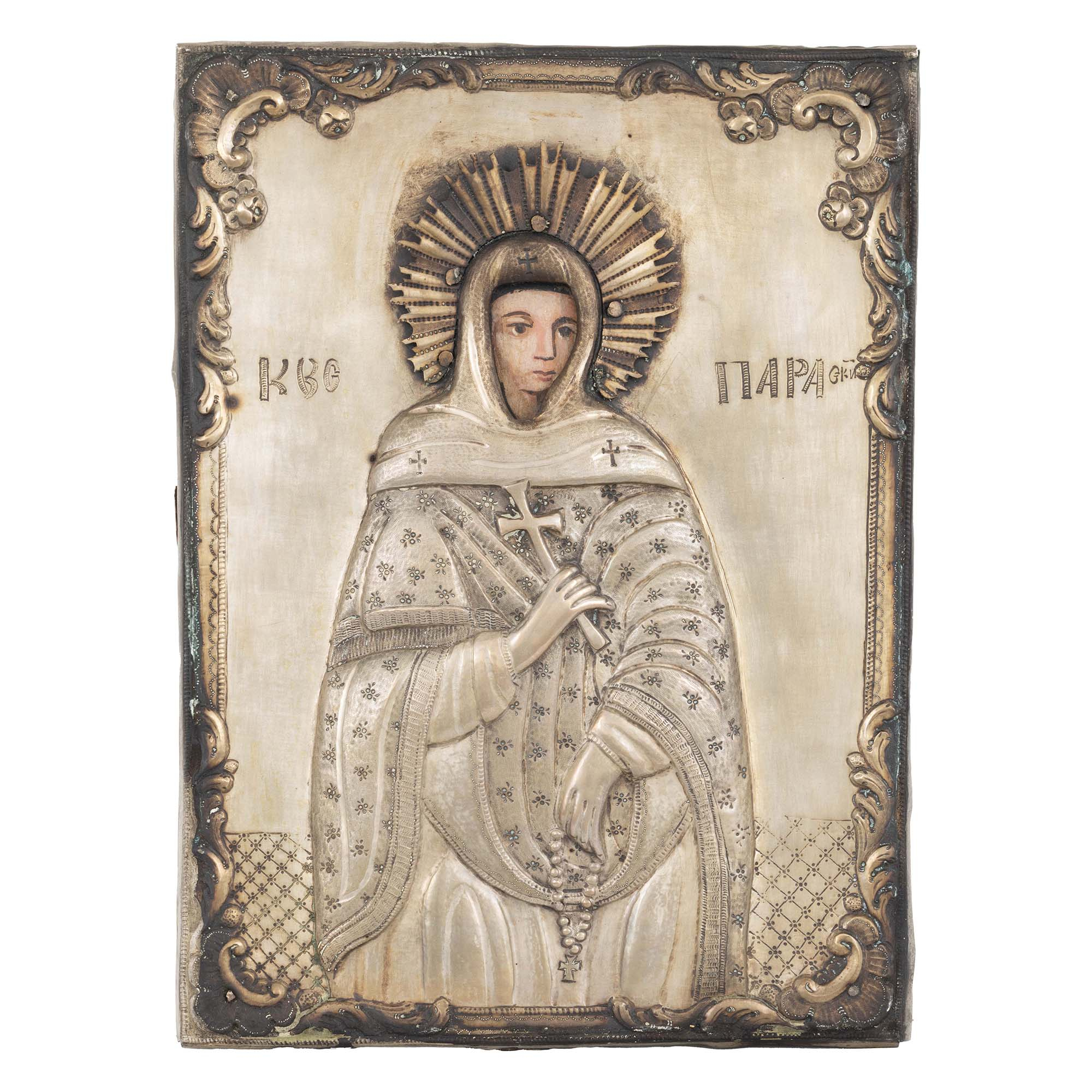 Icoană pe lemn, cu ferecătură din argint, ”Sfânta Paraschiva”, școală românească, jumătatea sec. XIX