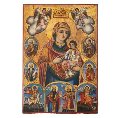 Icoană pe lemn, ”Maica Domnului cu Pruncul - Împărăteasă”, școală bulgărească, sec. XIX