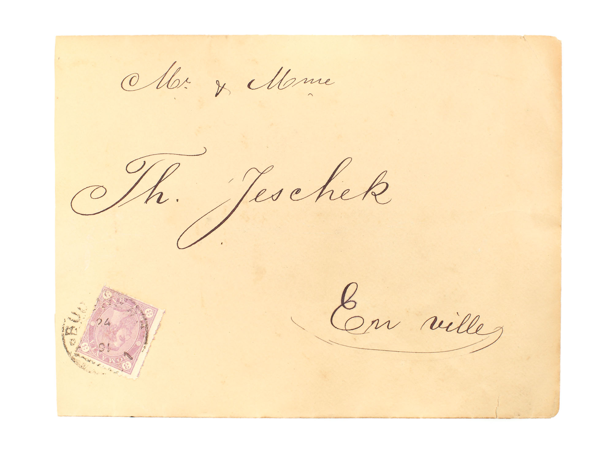 Envelope franked with a "Carol - value in four corners" 3 bani stamp, 1890, sent from Bucharest