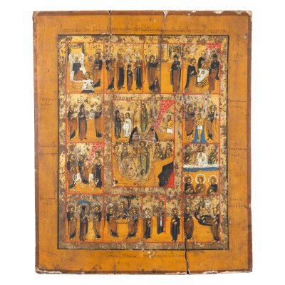 Icon on wood, "Resurrection of the Lord and 12 scenes", Russian school, first half of the 19th century