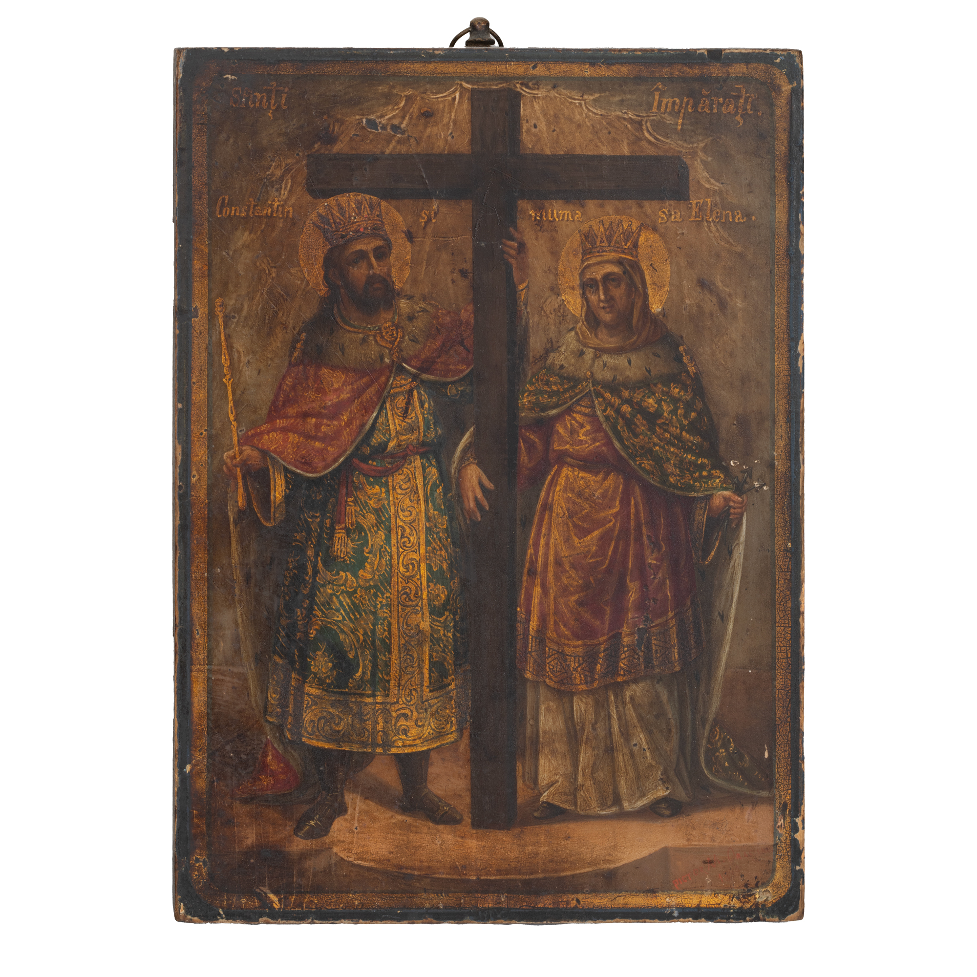 Icoană pe lemn, ”Sfinții Împărați Constantin și Elena”, pictor Matache Orășianu, Brăila, 1889